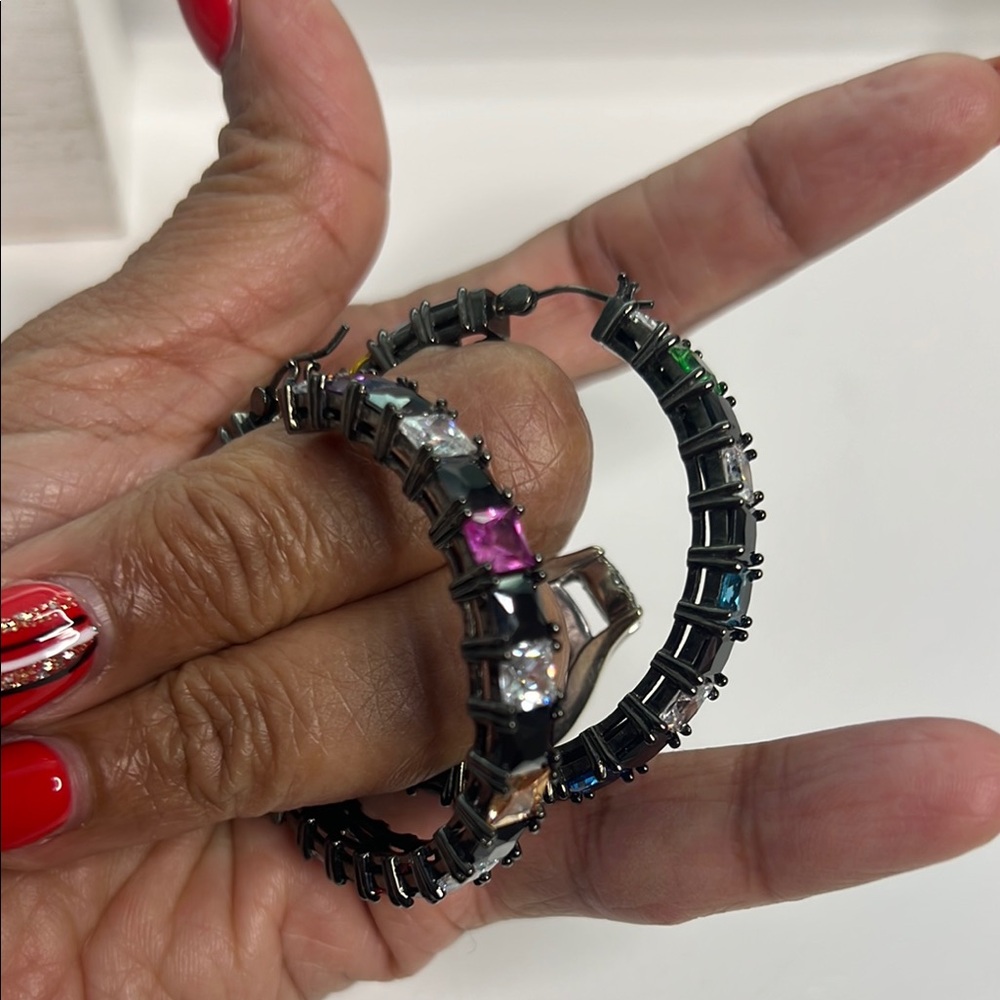 Multicolor Gemstone Hoop Earrings - Picture 5 of 7